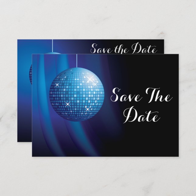 Save The Date Glamourous 40e anniversaire Blue Party Disco Ball (Devant / Derrière)