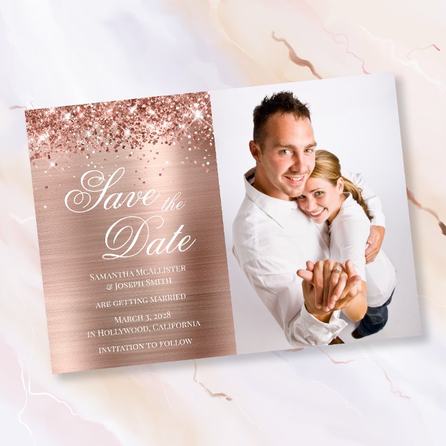 Save The Date Glitter Rose Gold Foil Photo (Créateur téléchargé)