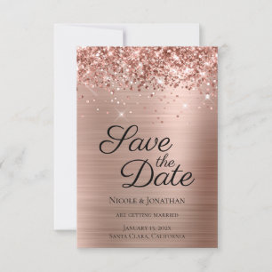 Save The Date Glitterie Rose Gold Foil Élégante calligraphie