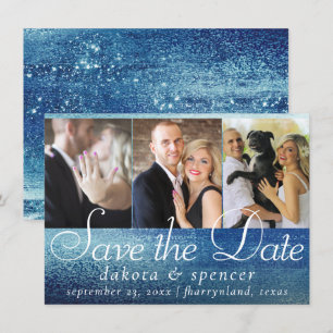 Save The Date Glitzy Foil   Ice Blue Faux Iridescente 3 Photo