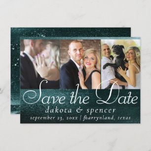 Save The Date Glitzy Foil   Minuit Turquoise Faux Metallic 3 Pho