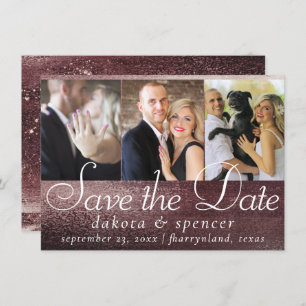 Save The Date Glitzy Foil Rose Gold Mauve Blush Glam 3 Photo