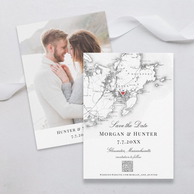 Save The Date Gloucester Cape Ann Enregistrer la date Elegant co (Gloucester Massachusetts QR code black and white save the date)