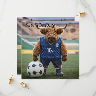 Save The Date "Goal-Getter : A Highland Cow habillé pour le foot