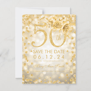 Save The Date Gold 50th Birthday Glam Lights Enregistrer la date