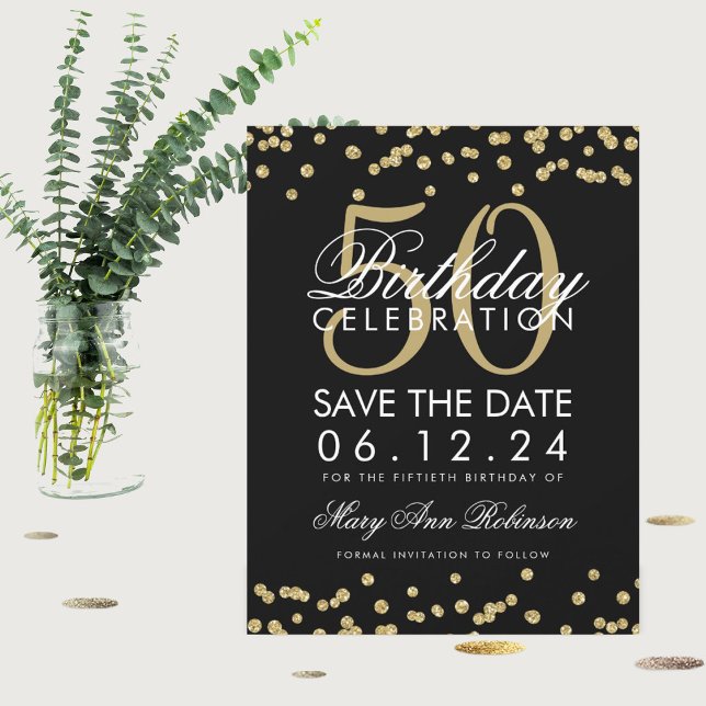 Save The Date Gold 50th Birthday Save Date Confetti Black (Créateur téléchargé)