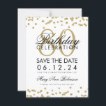 Save The Date Gold 80th Birthday Save Date Confetti<br><div class="desc">Elégant design "80th Birthday Party" avec Gold Faux Parties scintillant Confetti et nom personnalisé et détails texte. Facile à utiliser et facile à personnaliser. Commandez aujourd'hui !</div>