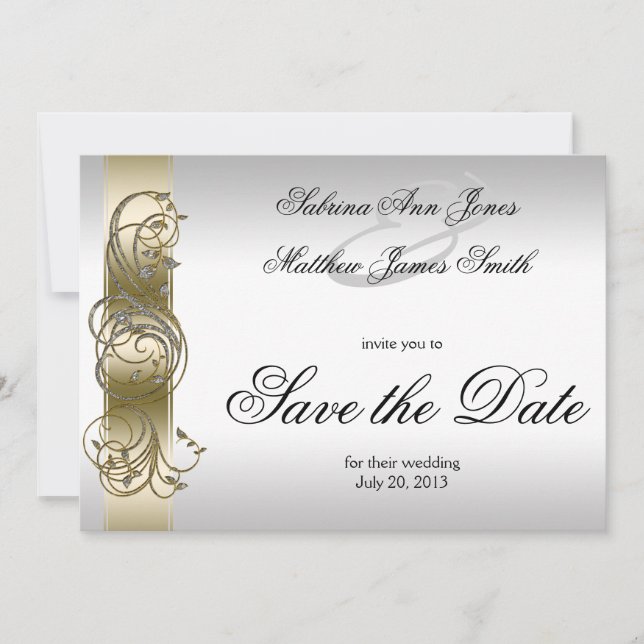 Save The Date Gold Argent Ornate Formal Enregistrer la date (Devant)