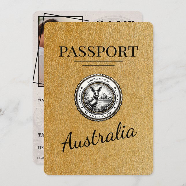 Save The Date Gold Australia Passport Enregistrer La Date (Devant / Derrière)