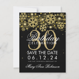 Save The Date Gold Black 30th Birthday Save Date Winter