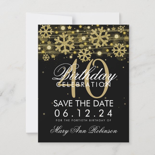 Save The Date Gold Black 40th Birthday Save Date Winter (Devant)