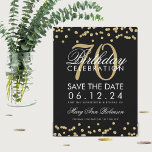 Save The Date Gold Black 70th Birthday Save Date Confetti<br><div class="desc">Elégant design "70th Birthday Party" avec Gold Faux Parties scintillant Confetti Noir et nom personnalisé et détails texte. Facile à utiliser et facile à personnaliser. Commandez aujourd'hui !</div>