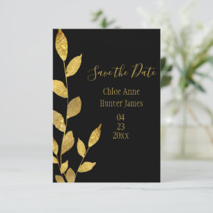 Save The Date Gold Black Elegant Leaf Moderne Chic