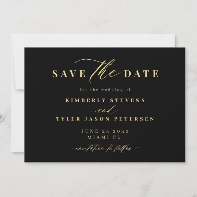 Save The Date Gold black QR code simple elegant wedding  (Devant)