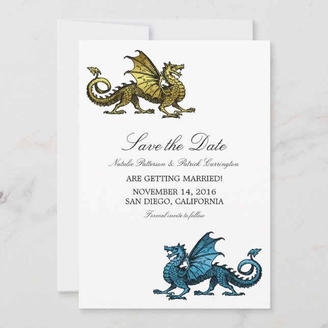 Save The Date Gold Blue Dragon Enregistrer l'Invitation de date (Devant)