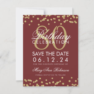 Save The Date Gold Burgundy 80e anniversaire Date de sauvegarde 