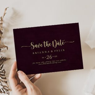 Save The Date Gold Burgundy Calligraphie Mariage horizontal