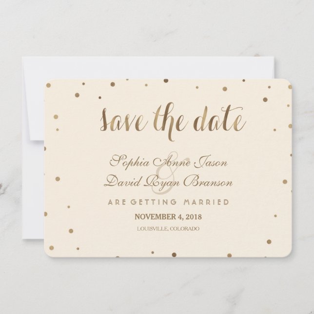 Save The Date Gold Confetti Aimer Champagne Mariage Enregistrer  (Devant)