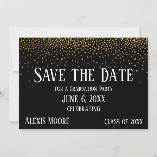 Save The Date Gold Confetti Black Graduation Party Enregistrer l
