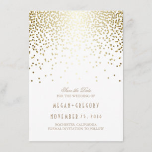 Save The Date Gold Confetti Blanc Élégant Enregistrer la date