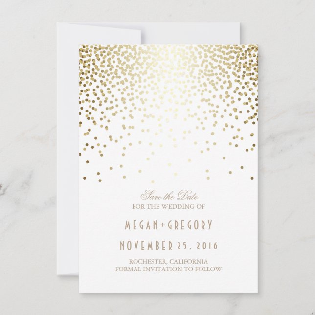 Save The Date Gold Confetti Blanc Élégant Enregistrer la date (Devant)