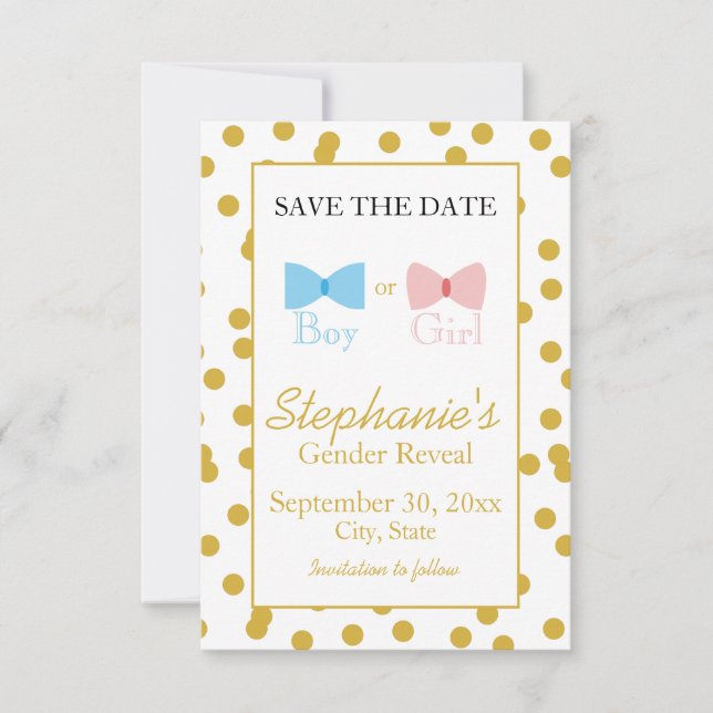 Save The Date Gold Confetti Genre Reveillez Cravate Bow et Bow (Devant)