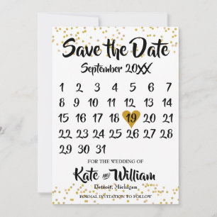 Save The Date Gold Dust Confetti Calendrier Photo Enregistrer la