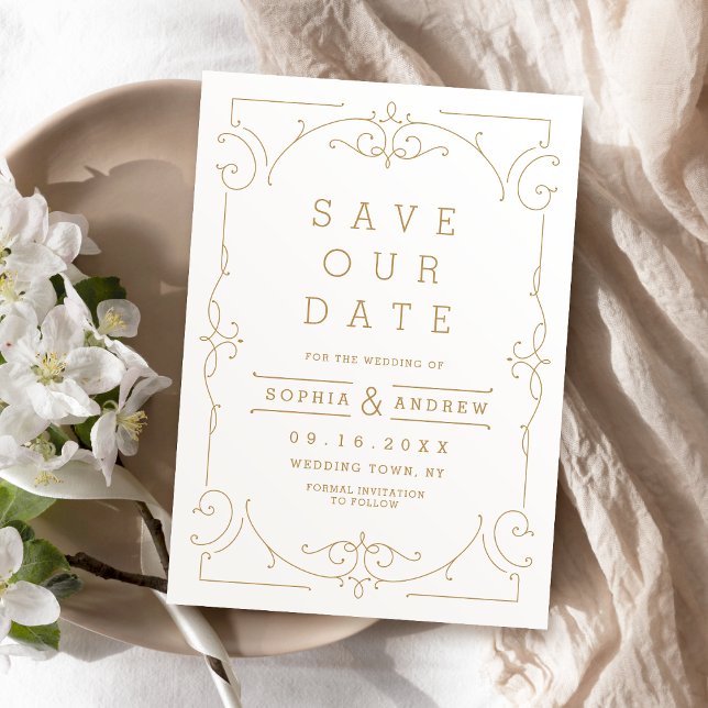 Save The Date Gold Elegant classique moderne mariage enregistrer (Gold Elegant modern classic wedding save the date)