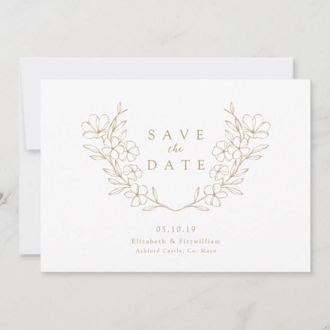 Save The Date Gold Elegant Simple Cherry Blooming Fleur Wreath (Devant)