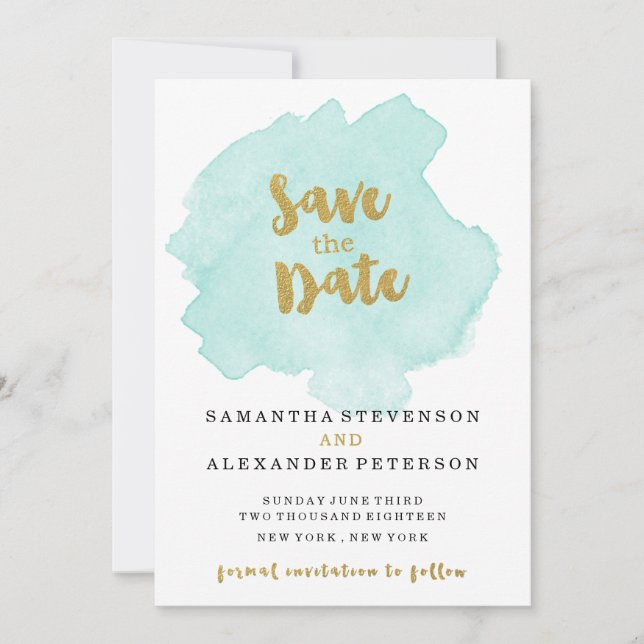 Save The Date Gold et Turquoise Blush Enregistrer la date (Devant)