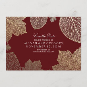Save The Date Gold Feuille Bourgogne Marsala Enregistrer la date