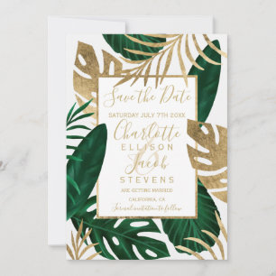Save The Date Gold feuille verte tropicale enregistrer la date m