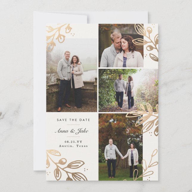 Save The Date Gold Feuilles 4 Photo Enregistrer la date (Devant)