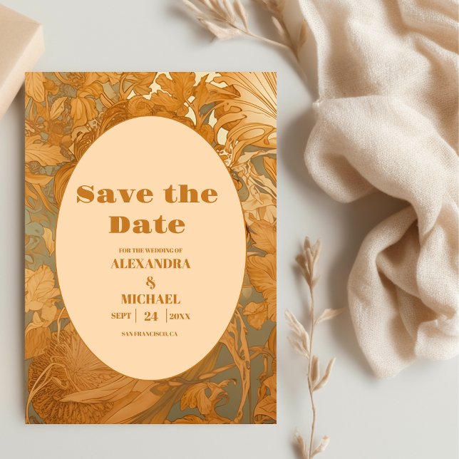 Save The Date Gold Floral Art Nouveau Mariage (Créateur téléchargé)