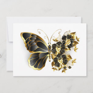 Save The Date Gold flower Butterfly with Black Orchid