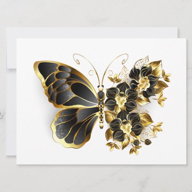 Save The Date Gold flower Butterfly with Black Orchid (Devant)