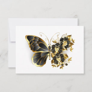 Save The Date Gold flower Butterfly with Black Orchid