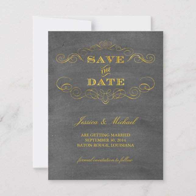 Save The Date Gold Foil Chalkboard Enregistrer la date (Devant)