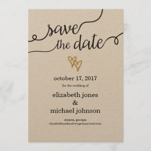 Save The Date Gold Foil Hearts Kraft Papier Enregistrer la date