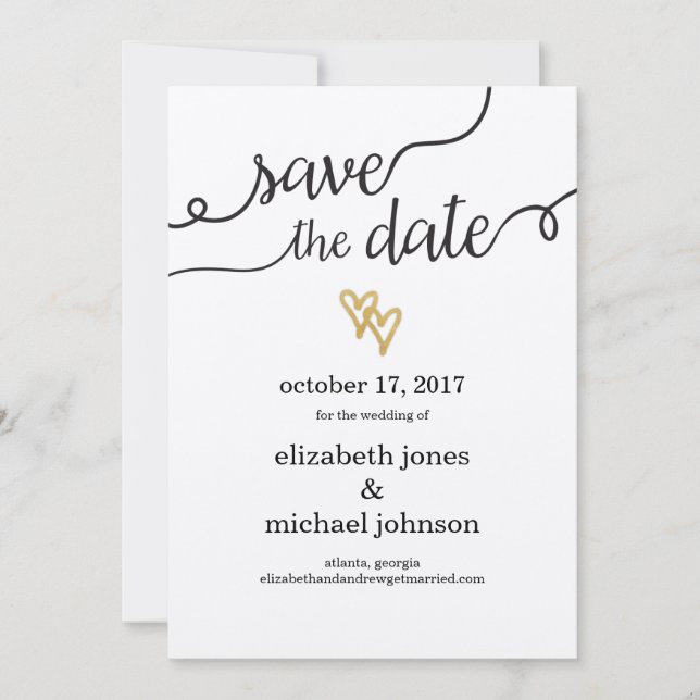 Save The Date Gold Foil Hearts Kraft Papier Enregistrer la date (Devant)