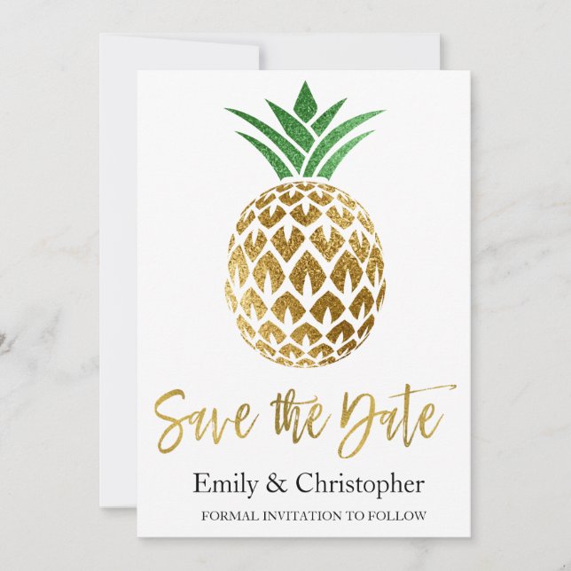 Save The Date Gold Foil Script Wedding Enregistrer la date Anana (Devant)