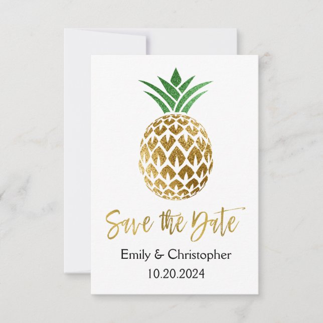 Save The Date Gold Foil Script Wedding Enregistrer la date Anana (Devant)
