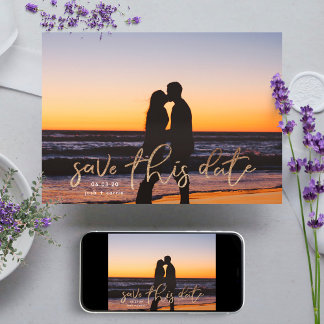 Save The Date Gold Foil White Photo Calligraphie Enregistrer la