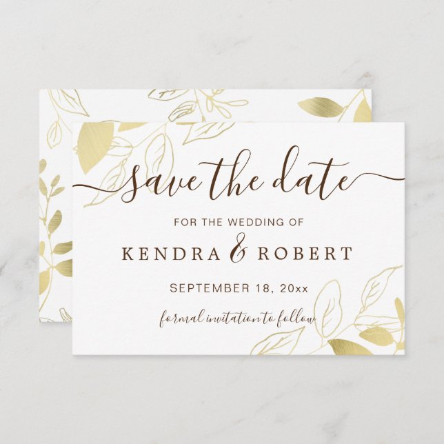 Save The Date Gold Foliage Mariage botanique Enregistrer la date (Devant / Derrière)