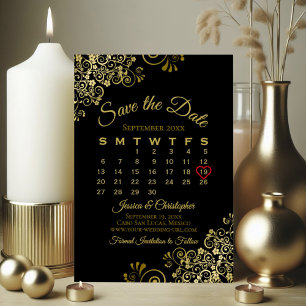 Save The Date Gold Frills Noir Simple élégant calendrier de mari
