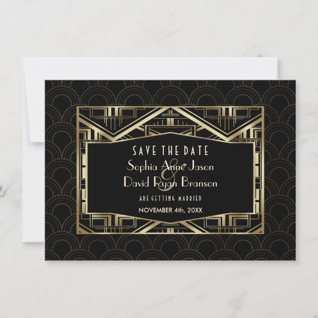 Save The Date Gold Great Gatsby Art Déco Style Enregistrer La Da (Devant)