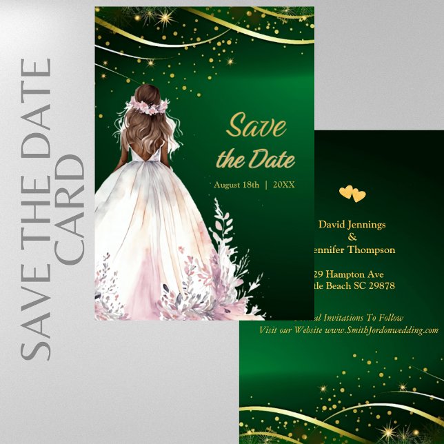 Save The Date Gold Green African American Bride Enregistrer la d (Créateur téléchargé)