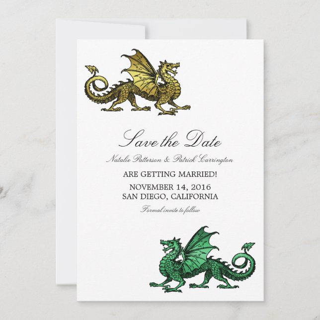 Save The Date Gold Green Dragon Enregistrer l'Invitation de date (Devant)