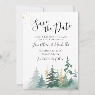Save The Date Gold Green Pine Trees Inspirationnel