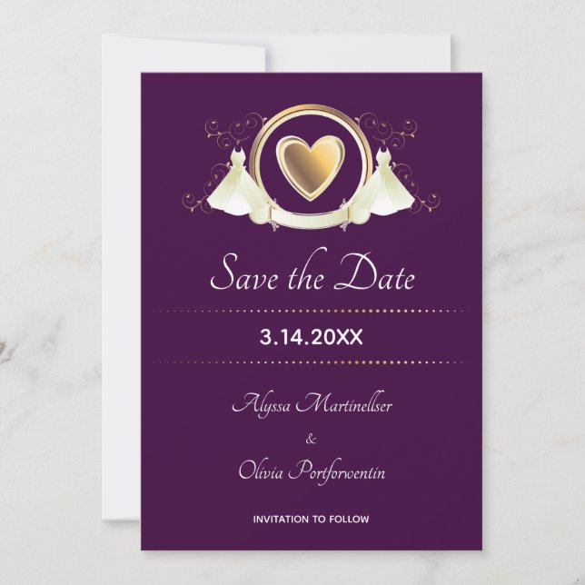 Save The Date Gold Heart Femme Mariage | Enregistrer la date (Devant)